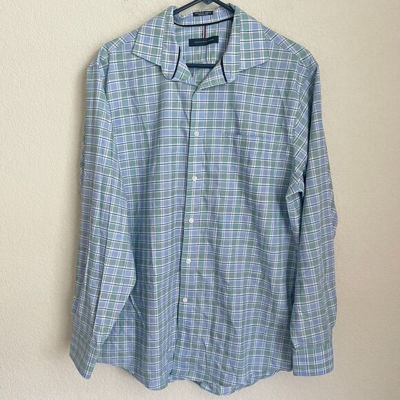 Tommy Hilfiger Mens Shirt L Multicolored Plaid Regular Fit Wrinkle Free Stretch - Picture 1 of 10